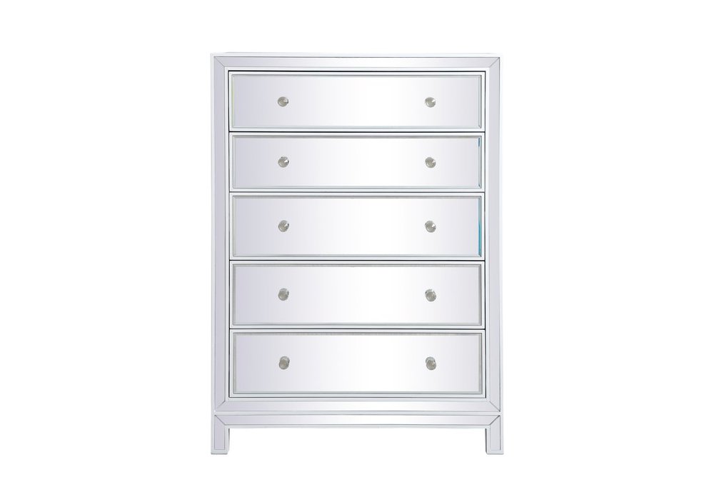 34 inch mirrored five drawer cabinet in white