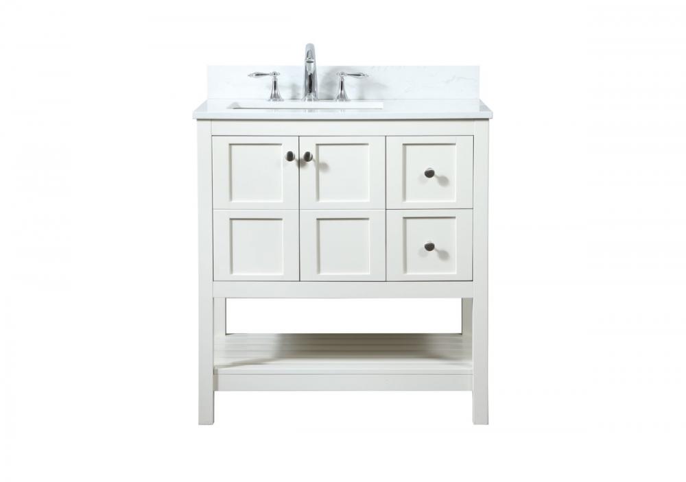 32 Inch Single Bathroom Vanity in White with Backsplash