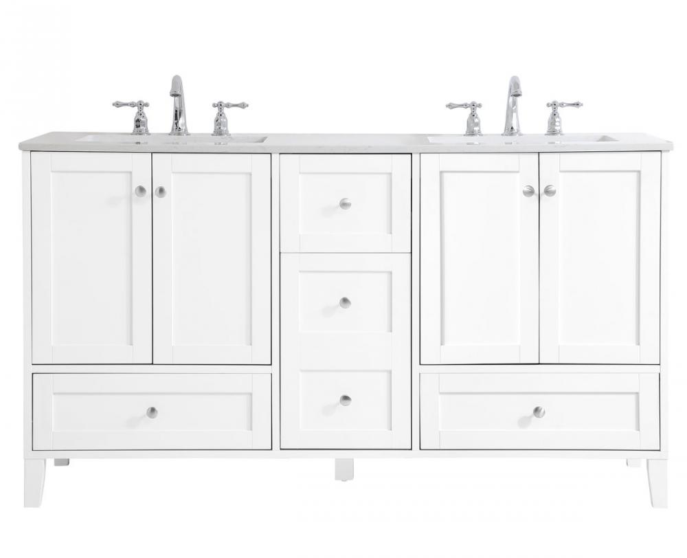 60 inch Double Bathroom Vanity in White