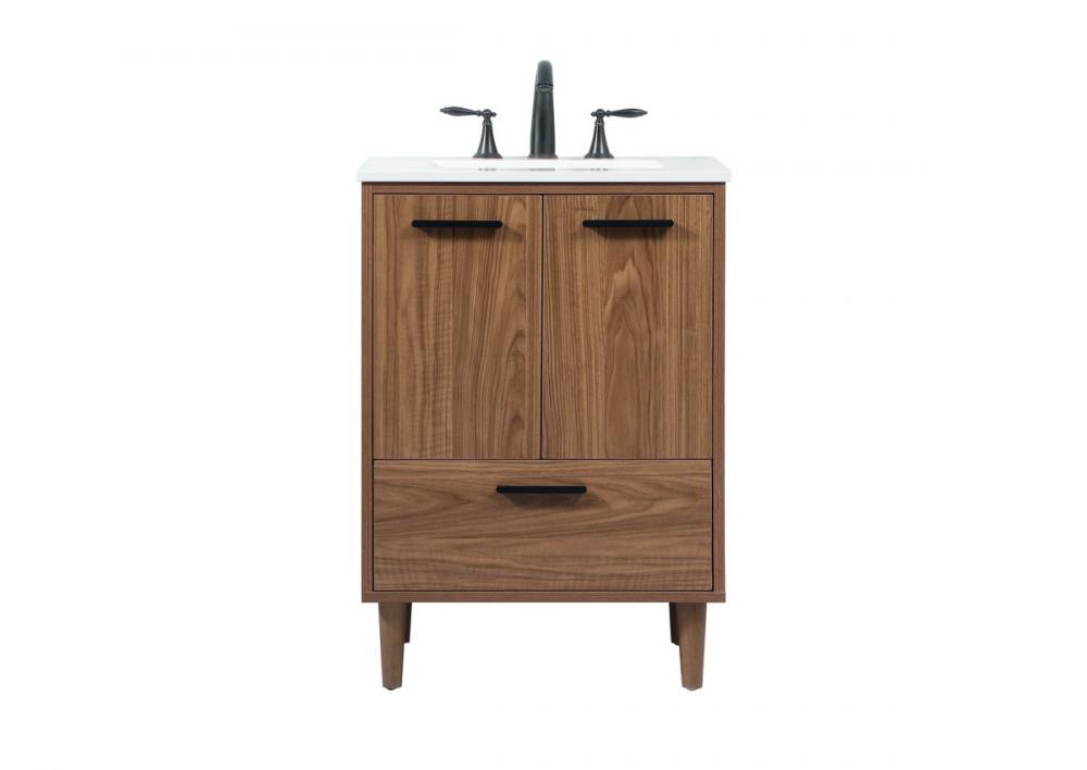 24 inch Single bathroom vanity in walnut brown