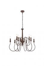 Elegant LD7045D30WOK - Flynx 9 Lights Pendant in Weathered Oak