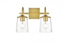 Elegant LD7313W14BRA - Avani 2 light Brass and Clear Bath Sconce