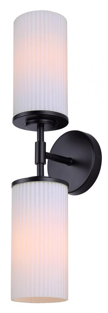 KINSLEA 4.75 in. 2 Light Matte Black Vanity with White Glass Shade