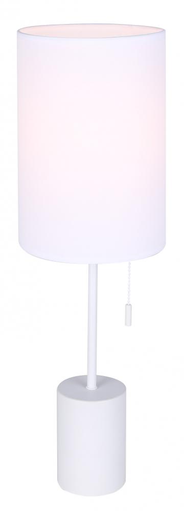 FLINT 23 in. White Table Lamp with White Fabric Shade and Pull Chain Switch