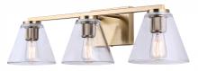 Canarm IVL1159A03GD - BERKLIE 25.5 in. 3 Light Gold Vanity with Clear Glass Shade