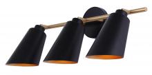 Canarm IVL1178A03BKG - Rame 3 Light Vanity with Matte Black and Gold Finish and Matte Black with Gold Shade