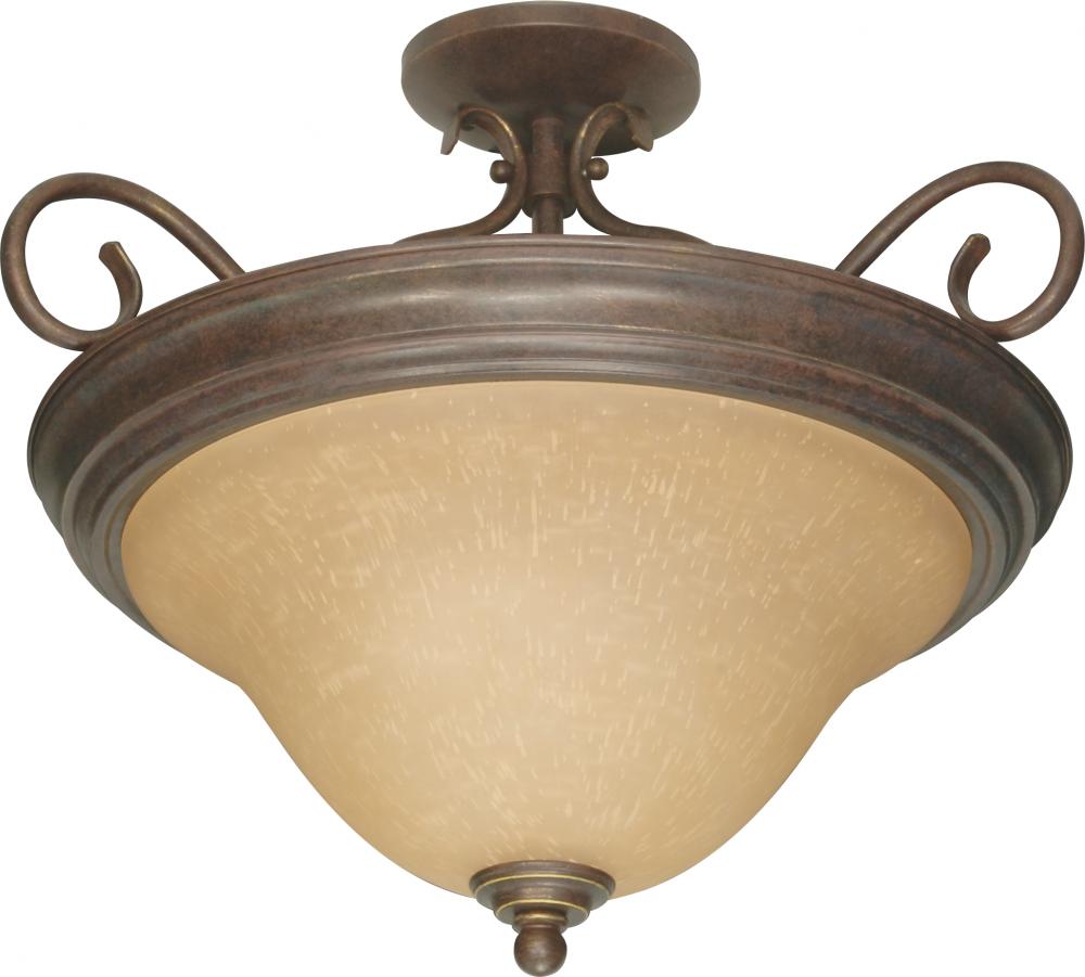 Castillo - 3 Light Semi-Flush with Champagne Linen Washed Glass - Sonoma Bronze Finish