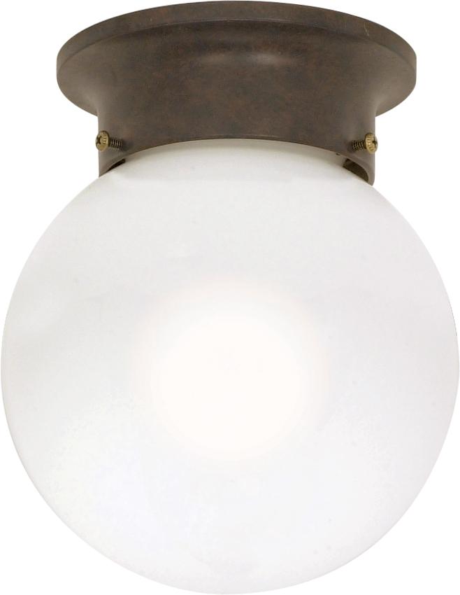 1 Light - 6" Flush with White Glass - Old Bronze Finish