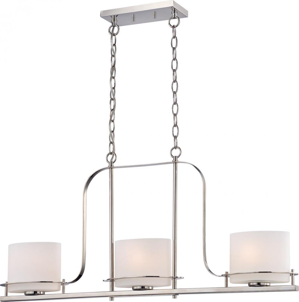 Loren - 3 Light Island Pendant with Oval Frosted Glass - Polished Nickel Finish