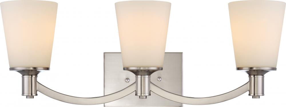 Laguna - 3 Light Vanity with White Glass - Brushed Nickel Finish