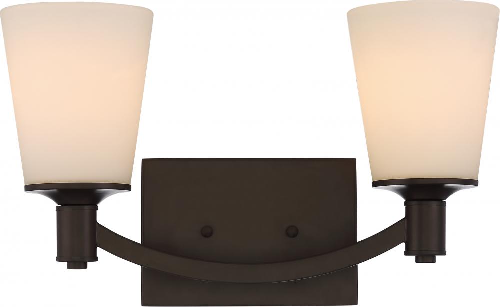 Laguna - 2 Light Vanity with White Glass - Aged Bronze Finish