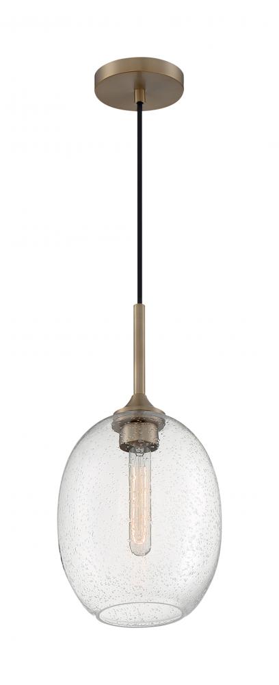 Aria - 1 Light Pendant with Seeded Glass - Burnished Brass Finish