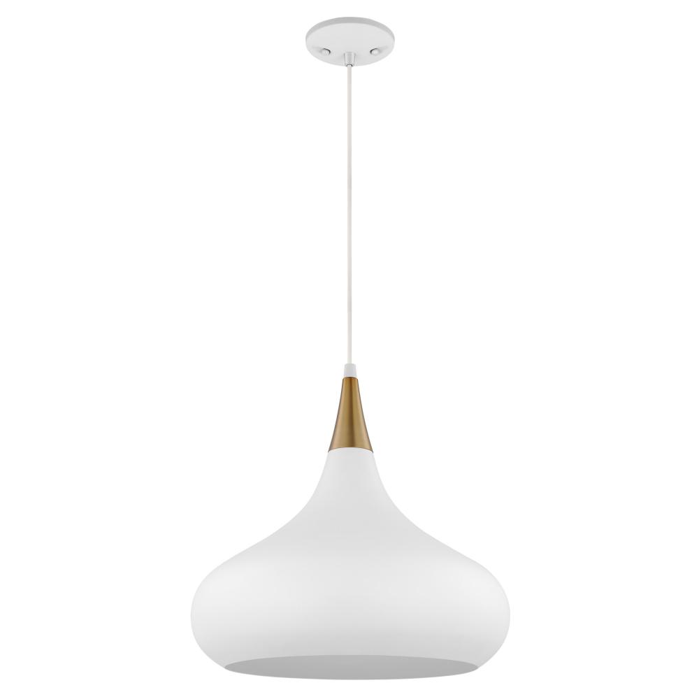 Phoenix; 1 Light; Medium Pendant; Matte White with Burnished Brass