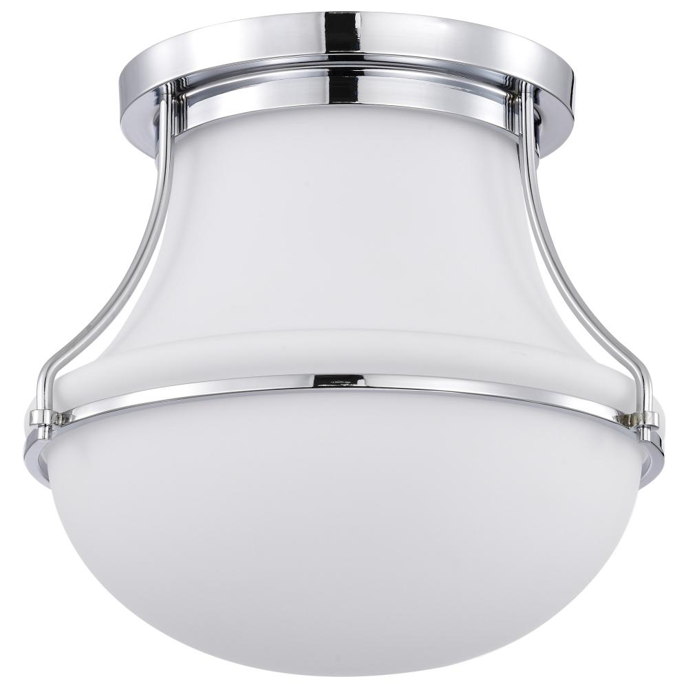 Valdora 1 Light Flush Mount; 14 Inches; Polished Nickel; White Opal Glass