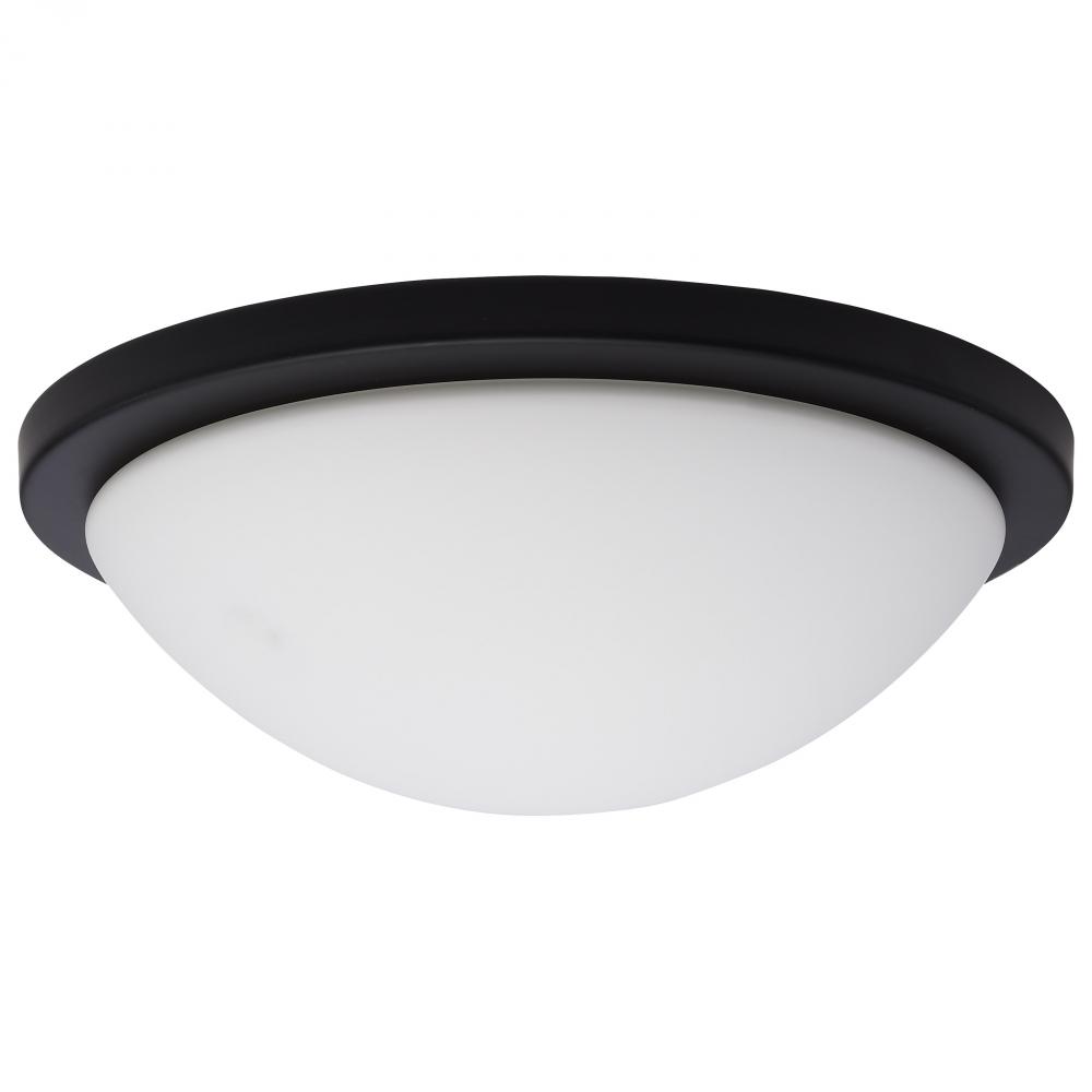 Button; 13 Inch LED Flush Mount Fixture; Matte Black Finish; CCT Selectable; 120 Volts