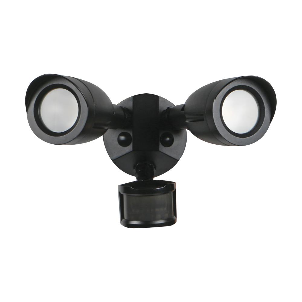 LED Security Light; Dual Head; Motion Sensor Included; Black Finish; 4000K