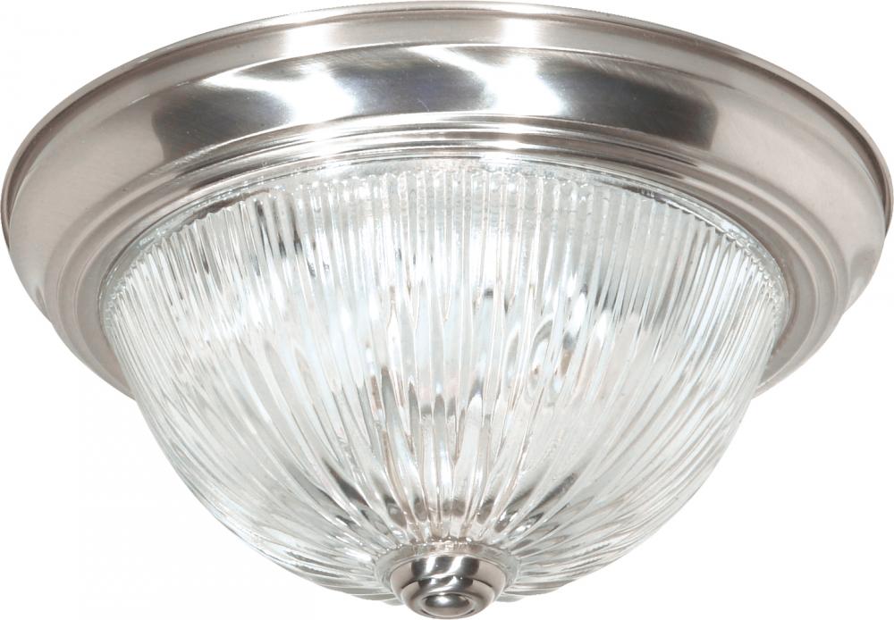 2 Light - 11" Flush with Ribbed Glass - Brushed Nickel Finish