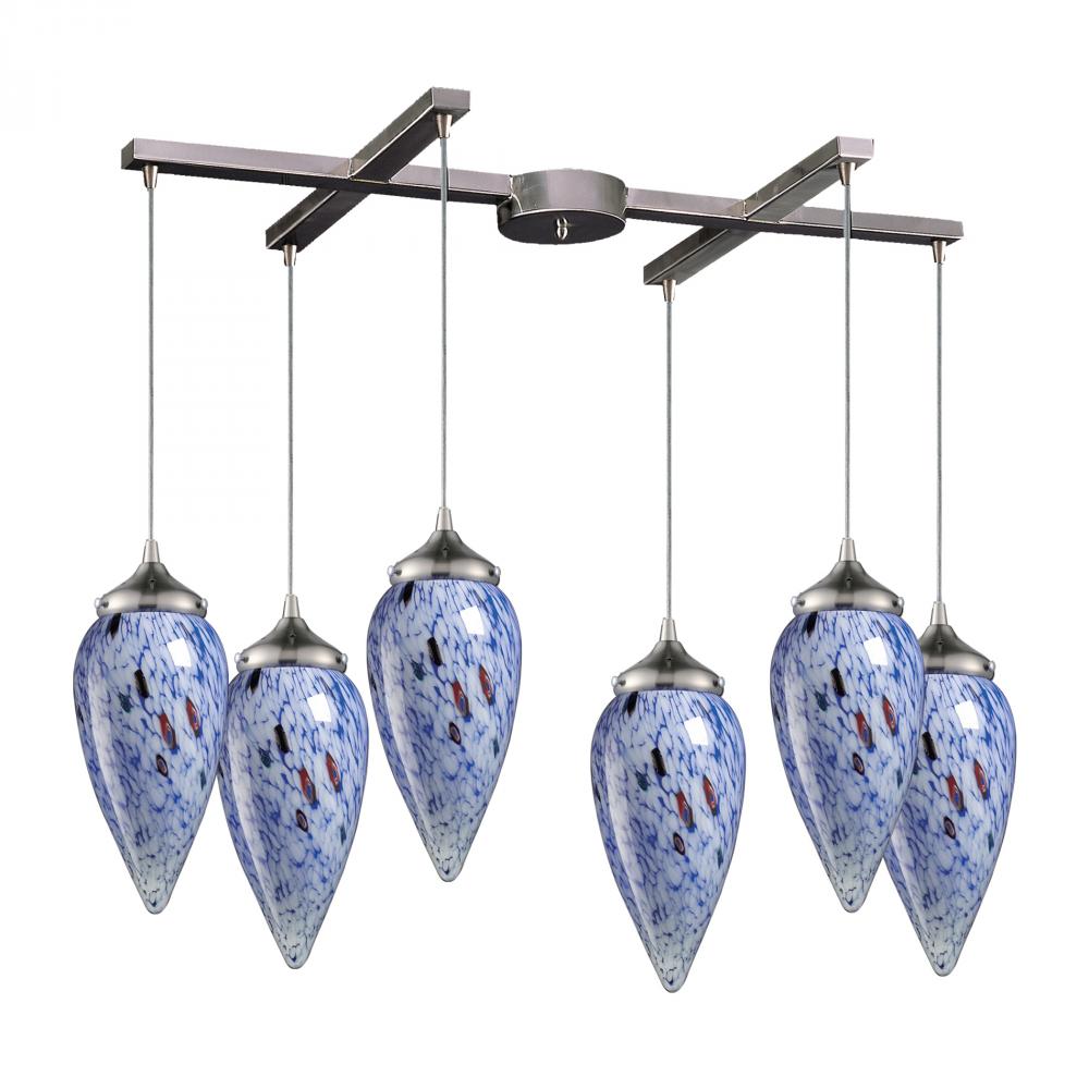 Six Light Satin Nickel Multi Light Pendant