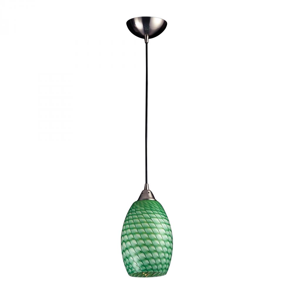 One Light Satin Nickel Jade Glass Down Pendant