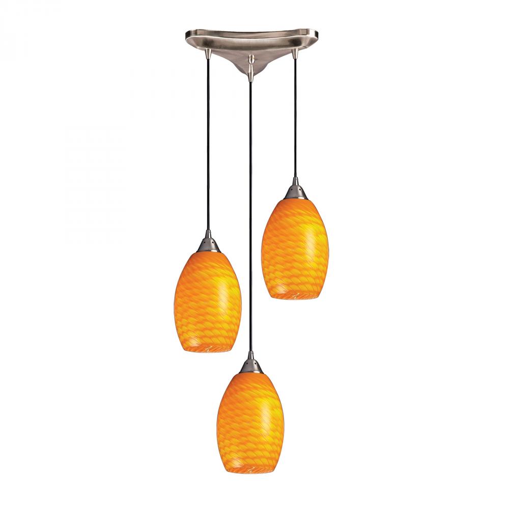 Mulinello 3 Light Pendant In Satin Nickel And Ca